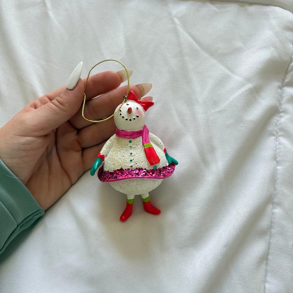 Snowman Girl Christmas Ornament Pink Glitter Tutu Scarf Red Boots Bow Holiday